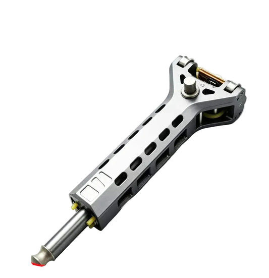 Metallic slingshot rifle crossbow on a white background with a brand logo.