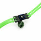 Green bowstring with a black and blue anchor device on a white background, featuring a brand logo in the corner.