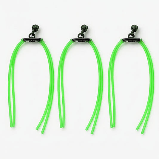 Three green fishing lines with black hooks on a white background, branded 'Wild Slingin' Tackle'.