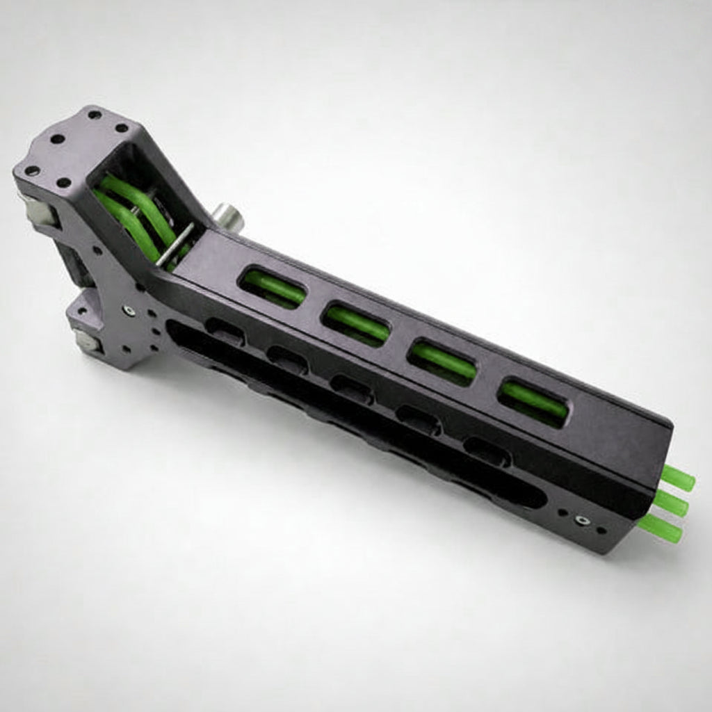 Mechanical component with green bearings on a white background, featuring a brand logo in the corner.